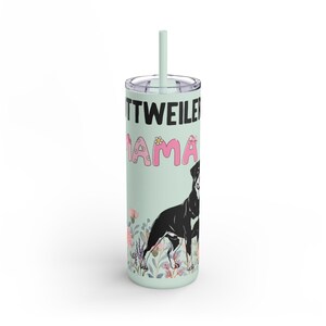 Rottweiler Mama Tumbler - Personalized Pet Lover Drinkware, Floral Design Travel Mug, Gifts for Dog Moms, Custom Water Bottle