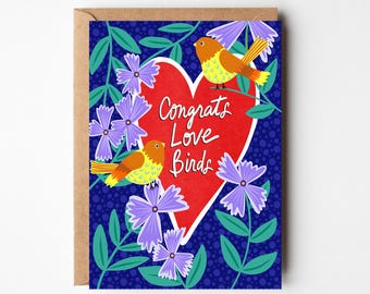 Cute Birds Kissing Wedding Card - Love Card, Happy Couple, Love Birds ...