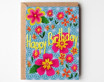 Bright Floral Birthday Card: Cheerful Colorful Flowers Greeting