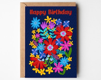 Floral Birthday Card: Boho Colorful Flowers, Cheerful Greeting