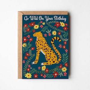 Leopard Birthday Card: Hand-Illustrated Jungle Floral Design