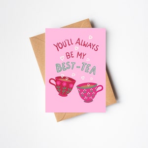 Carte de Saint-Valentin | Saint-Valentin | Carte Bestie | Amateur de thé | Meilleure amie | Meilleur ami | Saint-Valentin