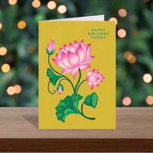 Biglietto di compleanno floreale / Fiore fatto a mano / per lei / Grazioso biglietto di fiori indiani / Personalizzabile / Arte del loto
