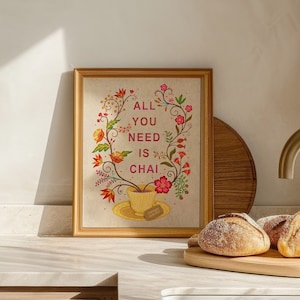 Impressão de arte de parede inspirada na Índia | Arte feita à mão | Presente para quem gosta de chá chai | Decoração indiana para casa | Presente de inauguração de casa | Arte para cozinha
