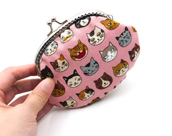 Pink Coin Purse Keychain, Kiss Lock Clasp, Metal Frame Bag, Cat Cosmetic Bag,  Cats Lover Gift, Christmas Gift for Girls, Thanksgiving Idea