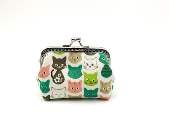 Kiss Lock Coin Purse, Framed Purse, Japanese Cotton Fabric, Cute Cats Design, Gift for Friends