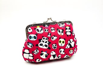 Kiss Lock Coin Purse, Clasp Bag, Clutch Purse, Credit Card Case, Pink Cosmetic Bag, Panda Lover Gift, Christmas Gift for Best Friends