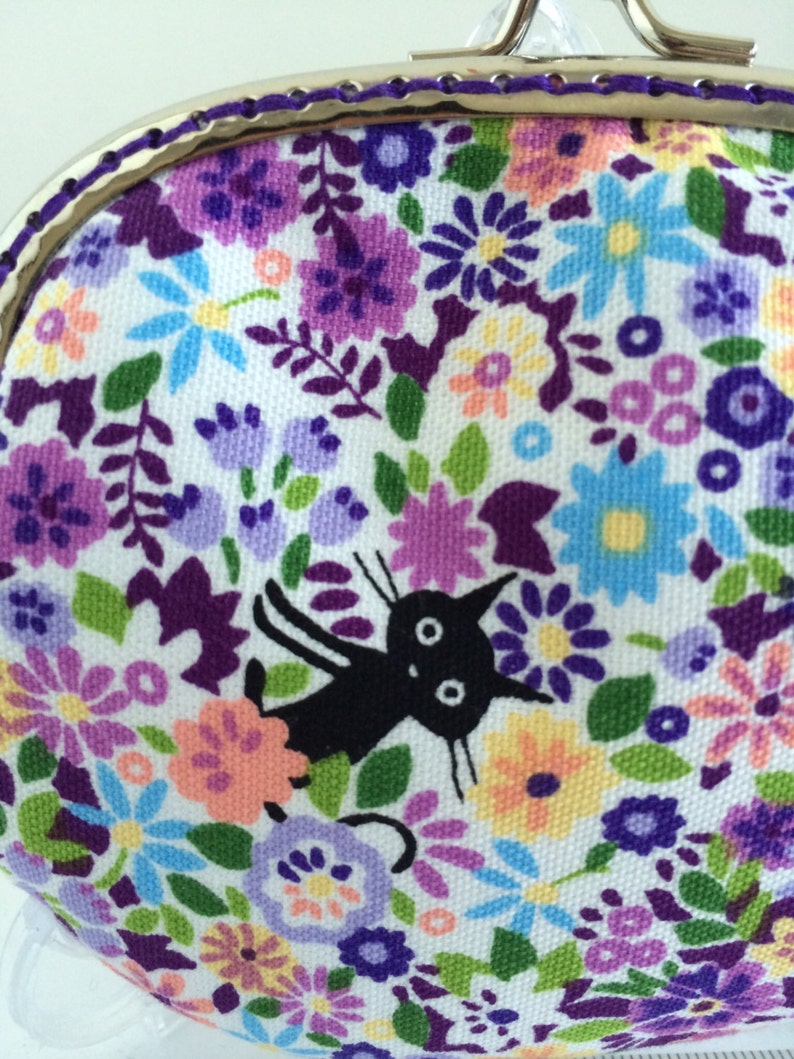 Little Black Cats in Purple Garden Handmade Coin Purse