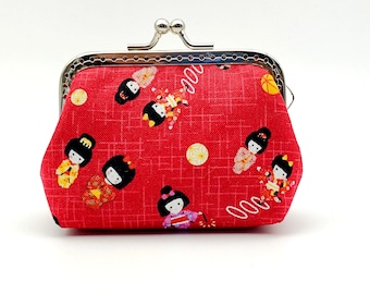 Kiss Lock Coin Purse, Clasp Purse, Japanese Cotton Fabric, Japan Lovely Kimono Girl, Gift for Her