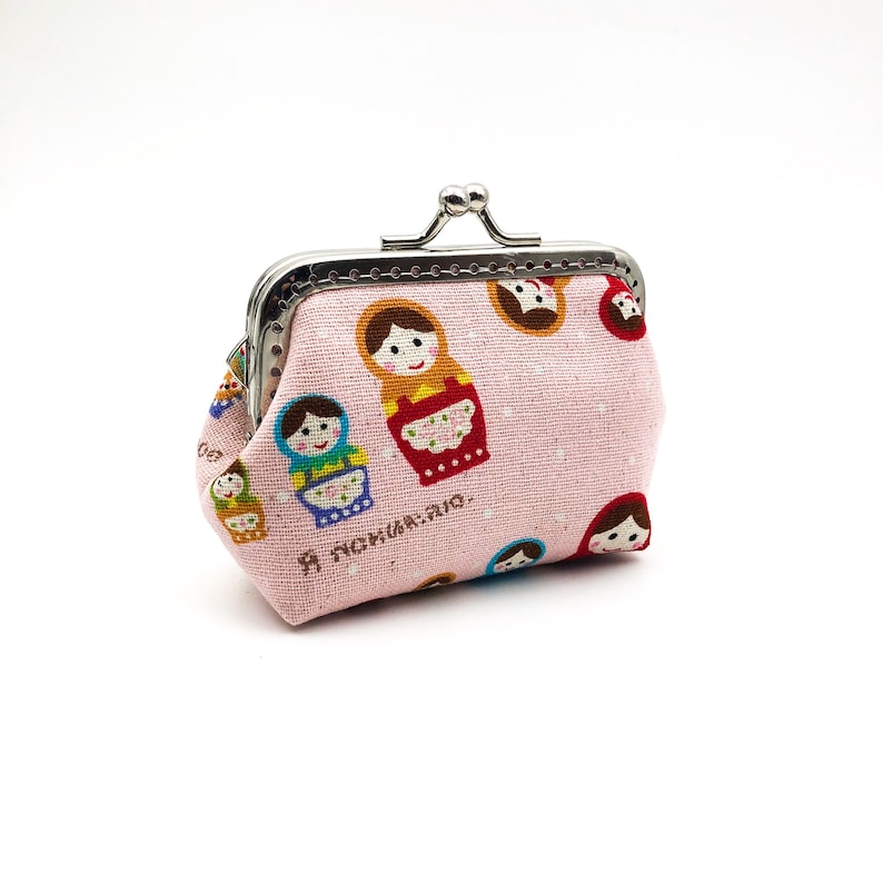 Coin Purse Framed Purse Clasp Purse Kisslock Purse Polka Dots Russian Dolls in Pink