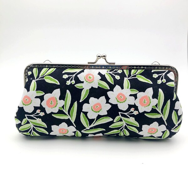 Flower Crossbody Bag, Floral Shoulder Bag, White Flower Print, Cellphone Pouch, Cotton Cosmetic Case, Christmas Gift for Women, Thanksgiving