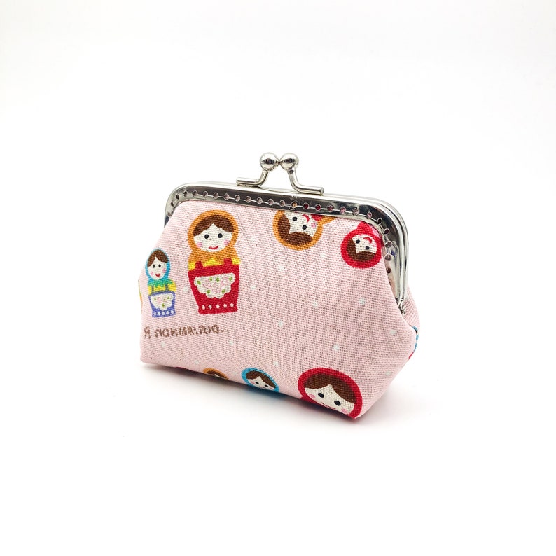 Coin Purse Framed Purse Clasp Purse Kisslock Purse Polka Dots Russian Dolls in Pink
