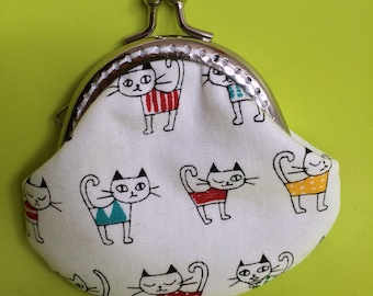 Kiss Lock Coin Purse , Women Clasp Purse, Japanese Fabric, Colorful Cats Design, Gift for Her