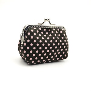 Polka Dot Coin Purse, Pink Kiss Purse, Clasp Bag, Brown Keychains, Stocking Stuffer for Girl friends, Christmas Gift for Women, Xmas Gift