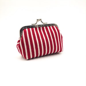 Münze Geldbörse Verschluss, Kuss-Lock-Geldbörse, Clutch Brieftasche, Beuteltasche, rot gestreiften Stoff, Thanksgiving-Geschenk für Mutter, Strumpf Stuffers für ein Mädchen
