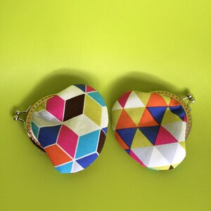 Coin Purse, Kiss Lock Purse, Japanese Fabric, Geometric, Triangle, Rhombus, Gift for Her