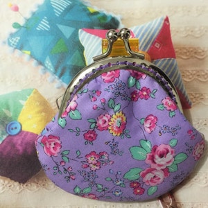 Purple Coin Purse, Floral Print Purse, Kiss Lock Clasp Purse, Metal Frame Bag, Christmas Gift for Girls, Stocking Stuffer Idea, Thanksgiving