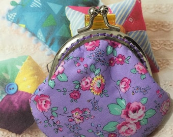 Purple Coin Purse, Floral Print Purse, Kiss Lock Clasp Purse, Metal Frame Bag, Christmas Gift for Girls, Stocking Stuffer Idea, Thanksgiving