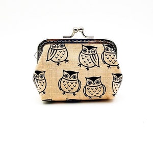 Bolsa de moedas Kiss Lock, bolsa com fecho, tecido de algodão japonês, pássaro coruja da sorte do Japão, presente para amigos