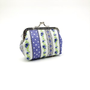 Verschluss Münze Geldbörse, Kisslock Tasche, Clutch Brieftasche, Schlüsselanhänger Brieftasche, Retro Blume Stoff, lila Polka Dots Stoff, Weihnachtsgeschenk für Freunde