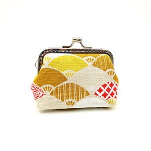 Münze Geldbörse, Verschluss Münze Geldbörse, Kisslock Brieftasche, Metall Rahmen Tasche, japanische Kimono Stoff, gelb und Gold, Weihnachtsgeschenk für Freunde