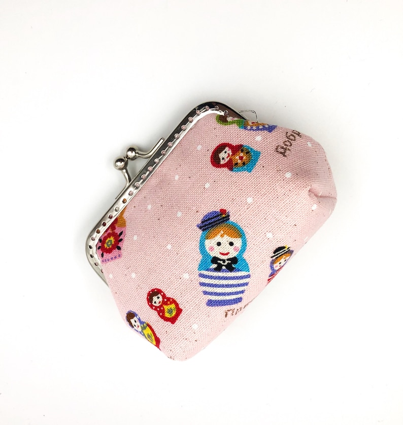 Coin Purse Framed Purse Clasp Purse Kisslock Purse Polka Dots Russian Dolls in Pink