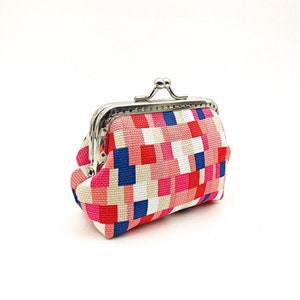 Bolsa de moedas Kiss Lock, bolsa com fecho, tecido de algodão japonês, mosaico quadrado rosa, presente para amigos