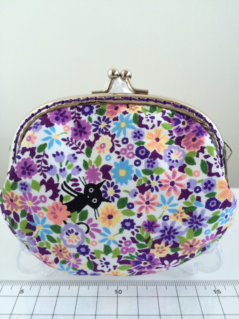 Little Black Cats in Purple Garden Handmade Coin Purse