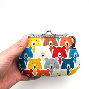 Kiss Lock Coin portemonnee, stof cosmetische tas, Japanse katoenen stof, schattig bear design, cadeau voor haar