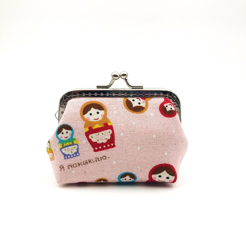 Coin Purse Framed Purse Clasp Purse Kisslock Purse Polka Dots Russian Dolls in Pink