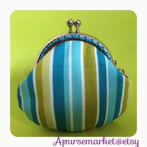 Münze Geldbörse, Kuss-Schloss-Geldbörse, Verschluss Tasche, japanische Stoff, blaue Streifen, Geschenk für den besten Freund