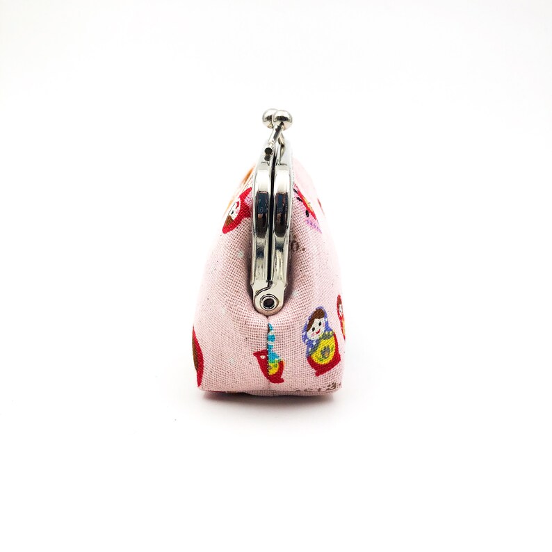 Coin Purse Framed Purse Clasp Purse Kisslock Purse Polka Dots Russian Dolls in Pink