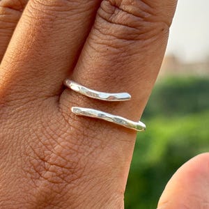 Hammered Open Silver Ring | Minimalist Adjustable Ring for Women | Dainty 925 Sterling Silver Wrap Ring | Handmade Modern Jewelry