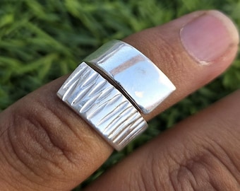 Handmade Sterling Silver Adjustable Wrap Ring | Textured Modern Band