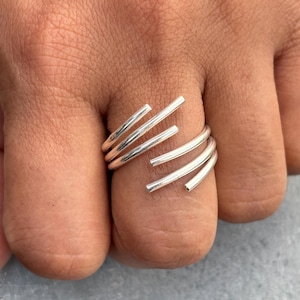 Sterling Silver Open Band Ring, Minimalist Wrap Ring, Modern Statement Ring for Women, Adjustable Handmade Silver Jewelry Gift