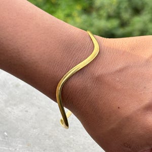 Wavy Brass Open Cuff Bangle: Minimalist Boho Bracelet