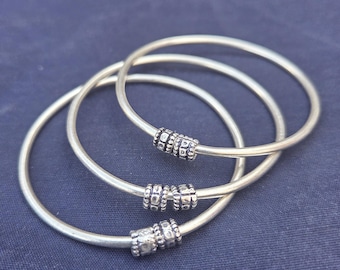 Tribal Sterling Silver Bangle Set • Oxidized Boho Kada Jewelry