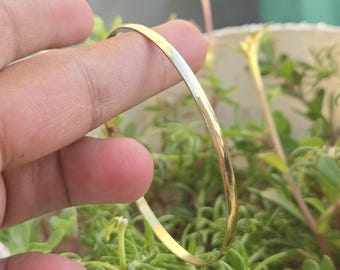 Handmade Brass Bangle | Slim Minimalist Gold Tone Bracelet for Women | Dainty Brass Jewelry