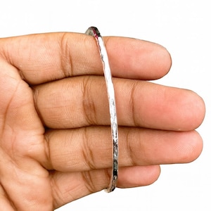 Hammered Sterling Silver Bangle: Handmade Minimalist Boho Bracelet Gift For Valentines Day