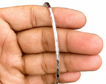 Hammered Sterling Silver Bangle: Handmade Minimalist Boho Bracelet Gift For Mother's Day