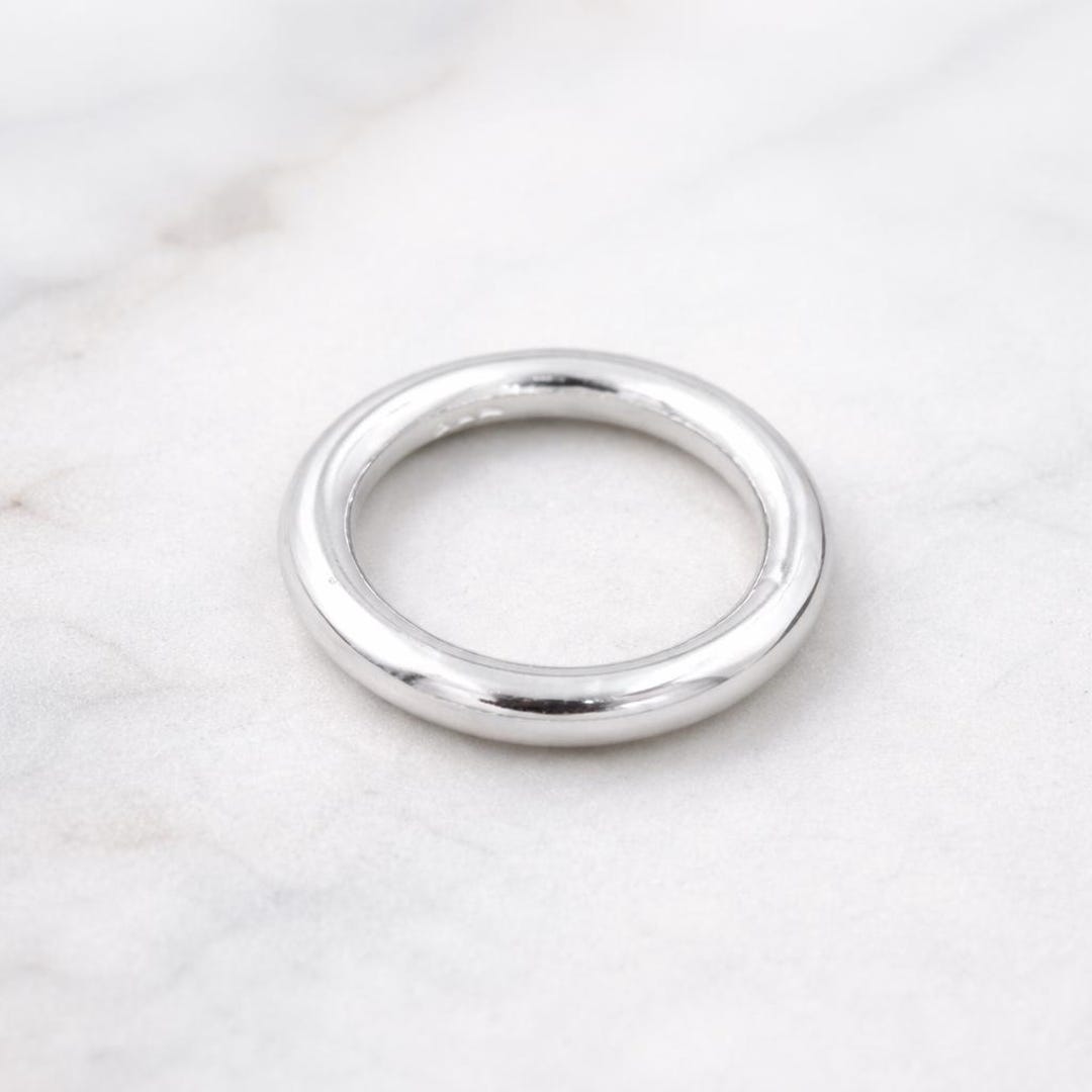 Slightly Rounded Ring Band Minimalist Sterling Silver Round Band Ring, Everyday Stacking Jewelry ...