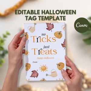 Editable Happy Halloween Gift Tag, Fall Gift Tags, Halloween Treat Bag Tags, Cute Ghost Cat Pumpkin, Printable Halloween, Trick or Treat Tag