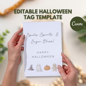 Editable Trick or Treat Tag, Fall Gift Tags, Halloween Treat Bag Tags, Cute Ghost Cat Pumpkin, Printable Halloween, Happy Halloween Gift Tag