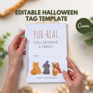 Editable Halloween Treat Bag Tags, Trick or Treat Tag, Fall Gift Tags, Cute Ghost Cat Pumpkin, Printable Halloween, Happy Halloween Gift Tag