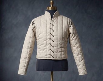 Medieval Cotton Gambeson Jacket – Padded Aketon for LARP, SCA, Renfaire (Detachable Sleeves)
