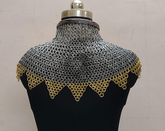 6MM Chainmail Collar, Round Ring Riveted Solid Ring with Brass Zig Zag