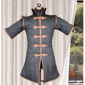Medieval Cotton Gambeson with Leather Trim: LARP RenFaire Costume