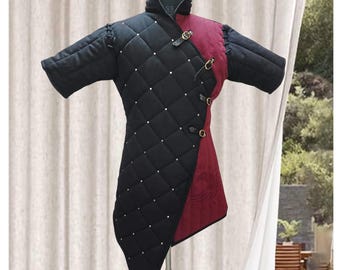 Medieval Padded Cotton Gambeson: Black and Wine Reenactment Costume