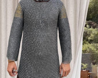 9mm Dome Riveted Chainmail Shirt – Mild Steel Hauberk Armor for SCA LARP Costume