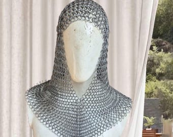 Medieval Chainmail Coif, Butted Chainmail Hood, 9mm Mild Steel